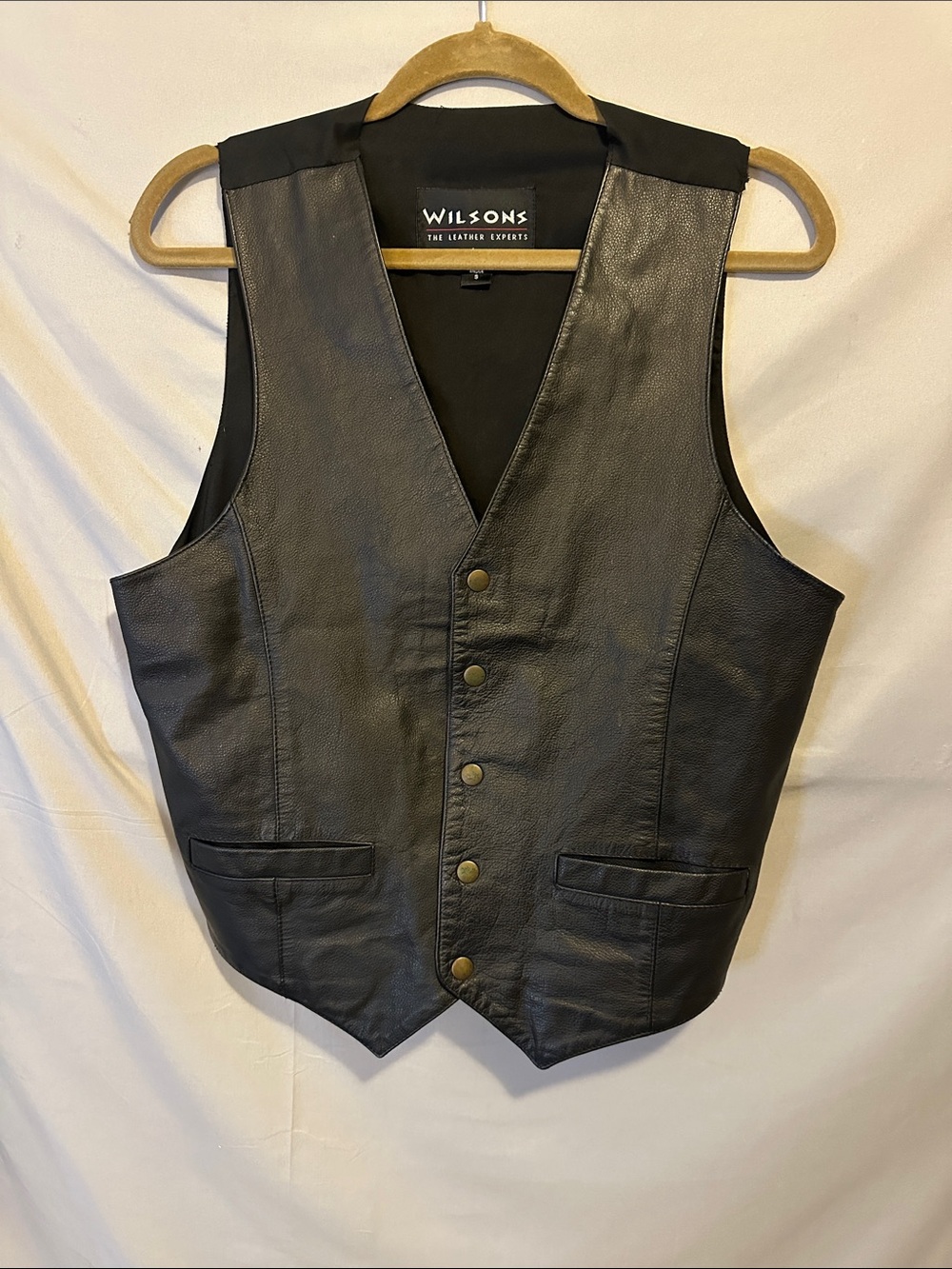 Wilson Black Leather Men's Vest with Button Front